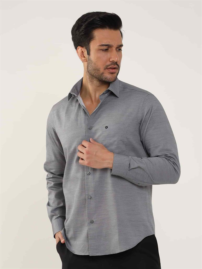 Siyah Erkek Regular Fit Melanj Desenli Brent Yaka Uzun Kol Gömlek 