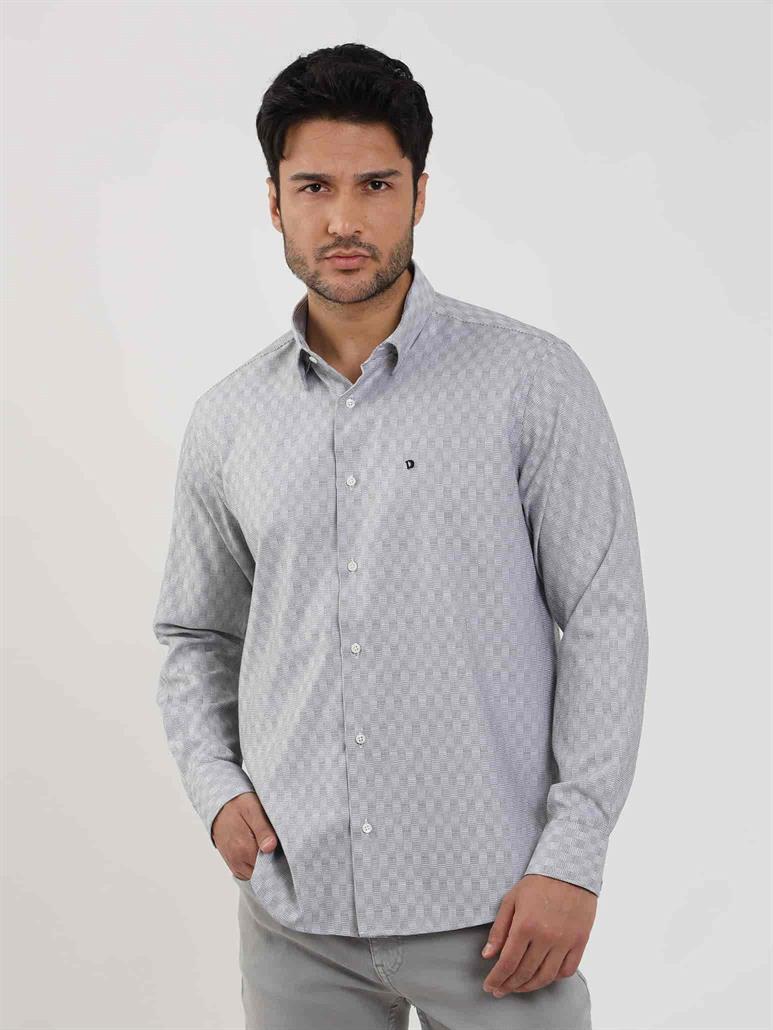 Siyah Erkek Regular Fit Desenli Düğmeli Yaka Uzun Kol Gömlek 