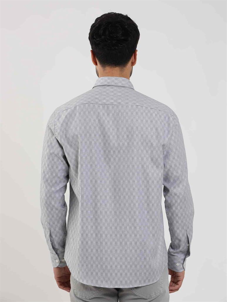 Siyah Erkek Regular Fit Desenli Düğmeli Yaka Uzun Kol Gömlek 