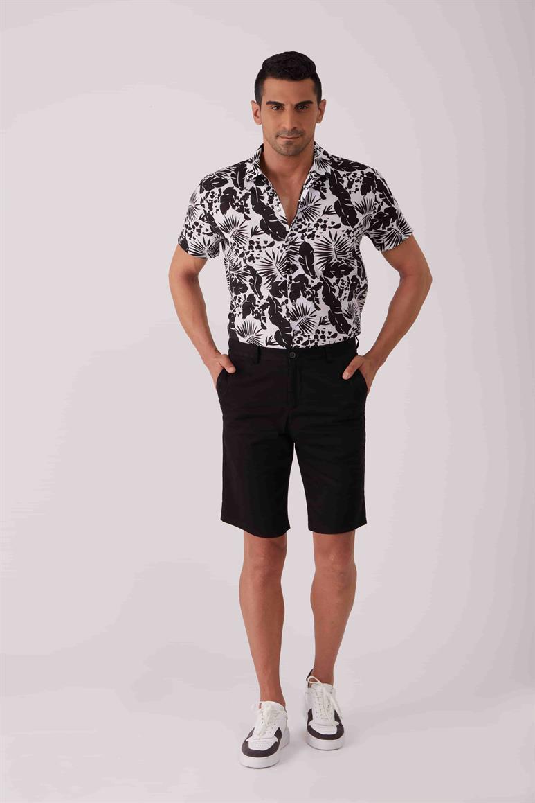 Siyah Erkek Regular Fit Düz Casual Short 