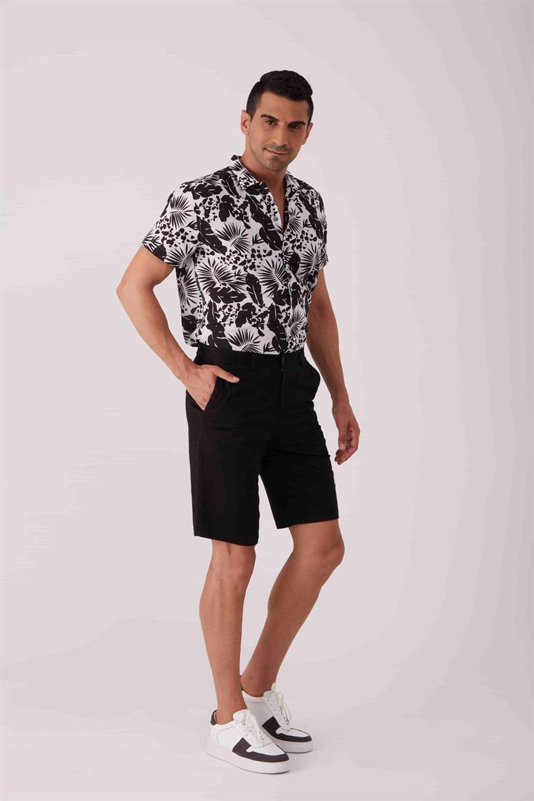 Siyah Erkek Regular Fit Düz Casual Short 