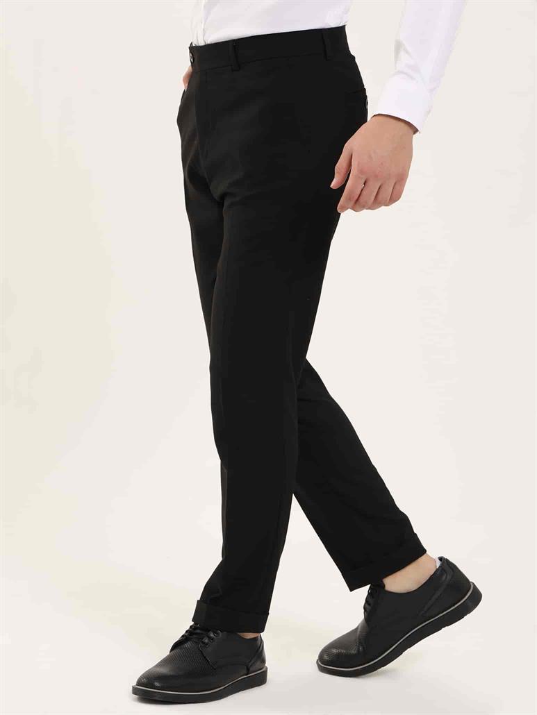 Siyah Erkek Regular Fit Düz Klasik Pantolon 