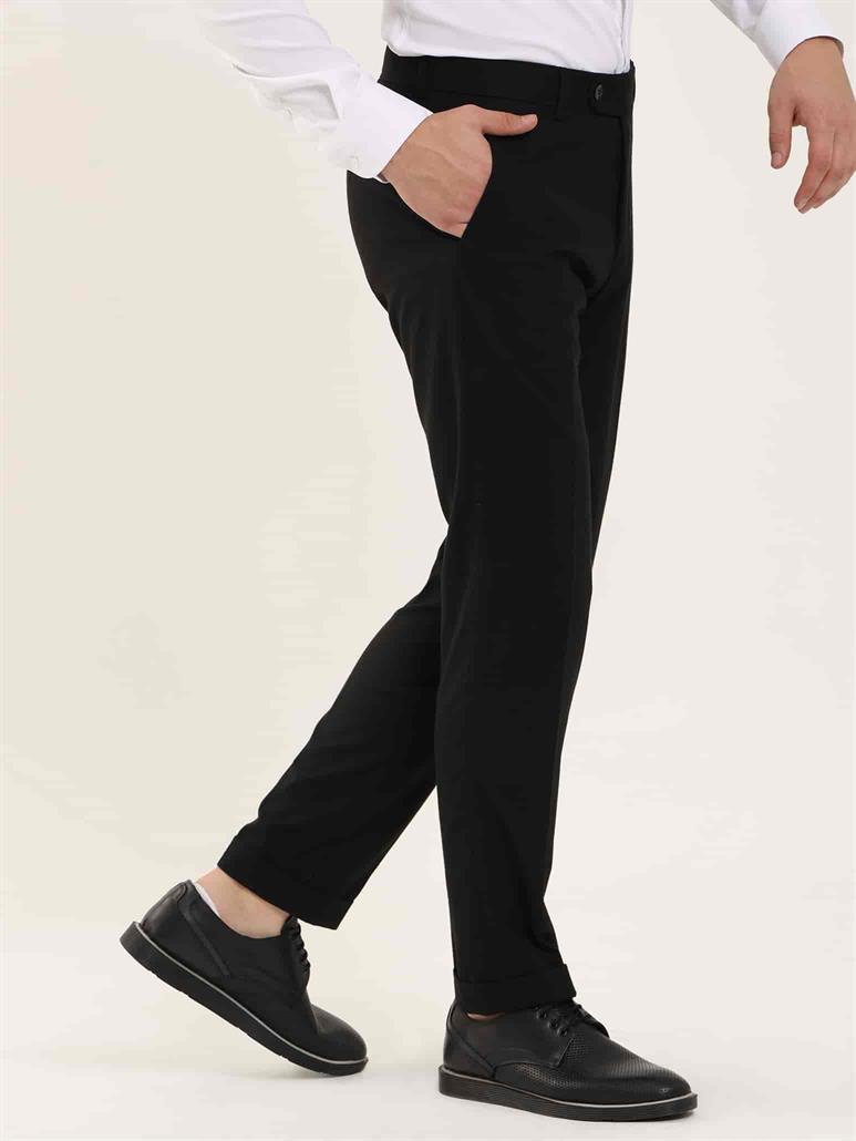 Siyah Erkek Regular Fit Düz Klasik Pantolon 