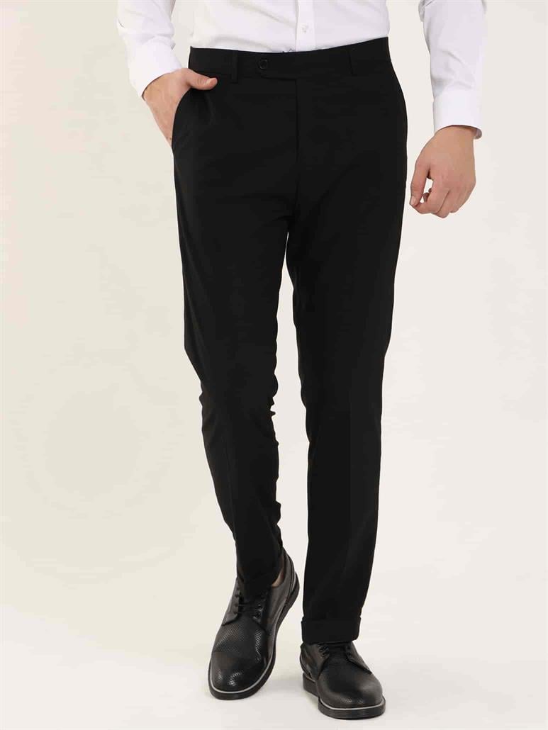Siyah Erkek Regular Fit Düz Klasik Pantolon 