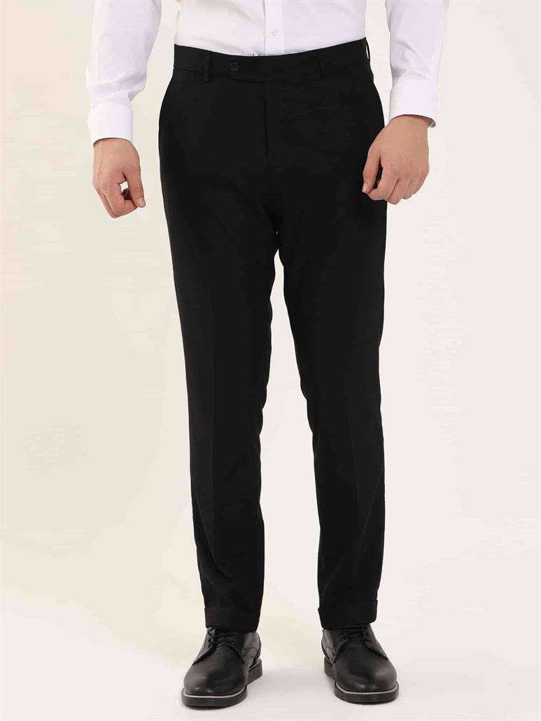 Siyah Erkek Regular Fit Düz Klasik Pantolon 