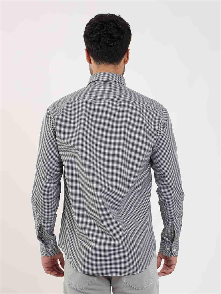 Siyah Erkek Regular Fit Pitikare Desenli Düğmeli Yaka Uzun Kol Gömlek 