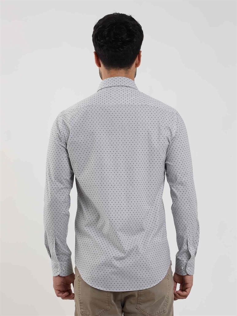 Siyah Erkek Slim Fit Pitikare Desenli Brent Yaka Uzun Kol Gömlek 