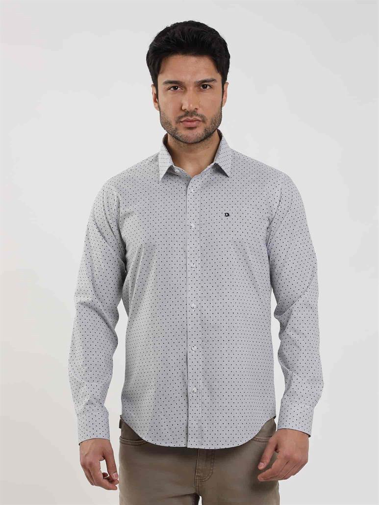 Siyah Erkek Slim Fit Pitikare Desenli Brent Yaka Uzun Kol Gömlek 