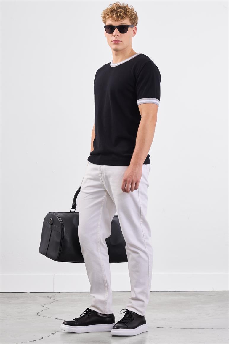 Dufy Siyah Erkek Slim Fit Düz O Yaka Triko - 104656