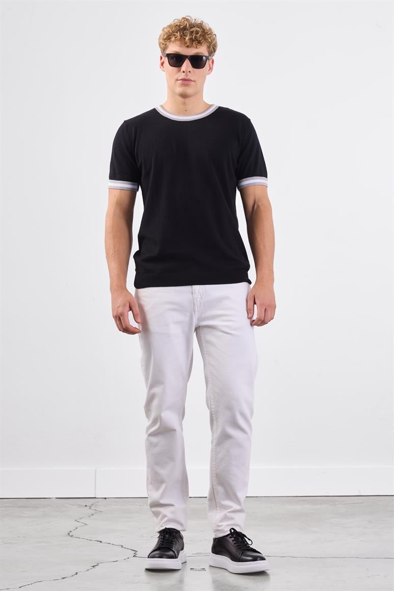 Dufy Siyah Erkek Slim Fit Düz O Yaka Triko - 104656