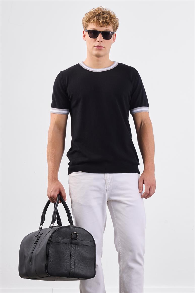 Dufy Siyah Erkek Slim Fit Düz O Yaka Triko - 104656