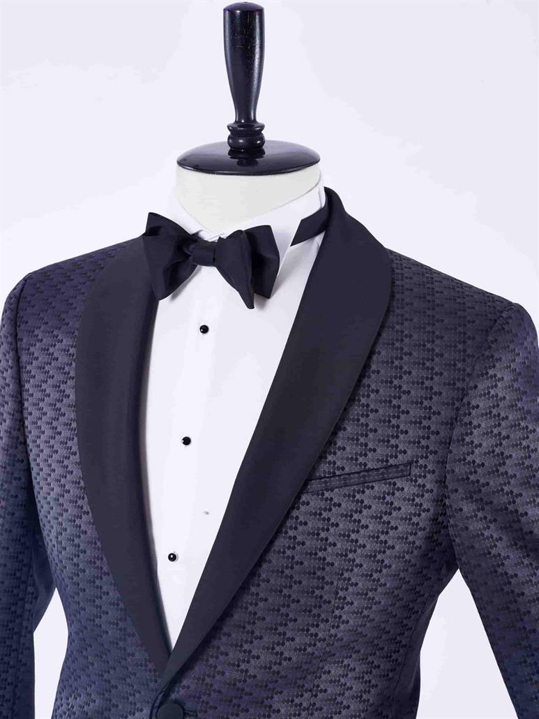 Siyah Erkek Slim Fit Jakarlı Saten Çıkma Şal Yaka Smokin Takım 
