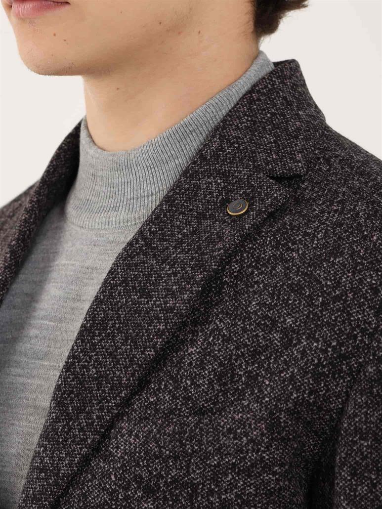 Siyah Erkek Slim Fit Melanj Desenli Casual Mono Yaka Ceket 