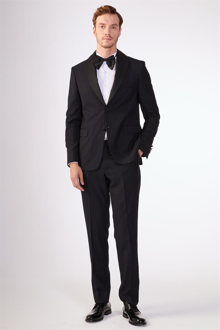 Siyah Erkek Slim Fit   Mono Yaka Smokin Takım 