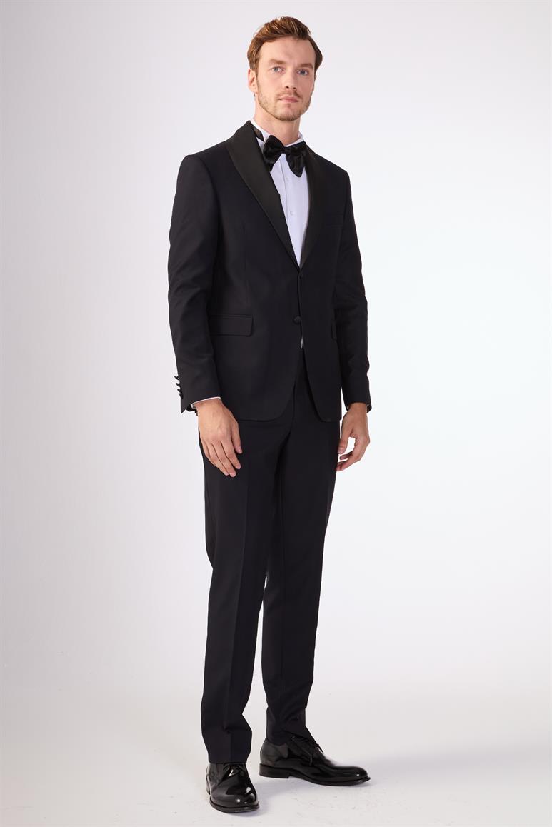 Siyah Erkek Slim Fit   Mono Yaka Smokin Takım 