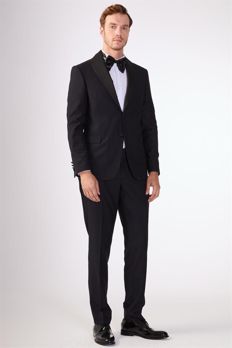 Siyah Erkek Slim Fit   Mono Yaka Smokin Takım 