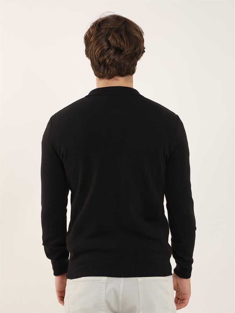 Siyah Erkek Slim Fit Düz Klasik Polo Yaka Triko 