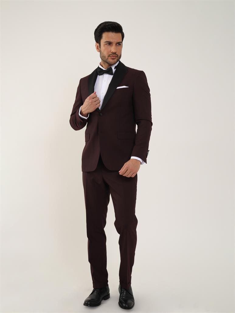 Siyah Erkek Slim Fit Düz Sivri Yaka Smokin Takım 