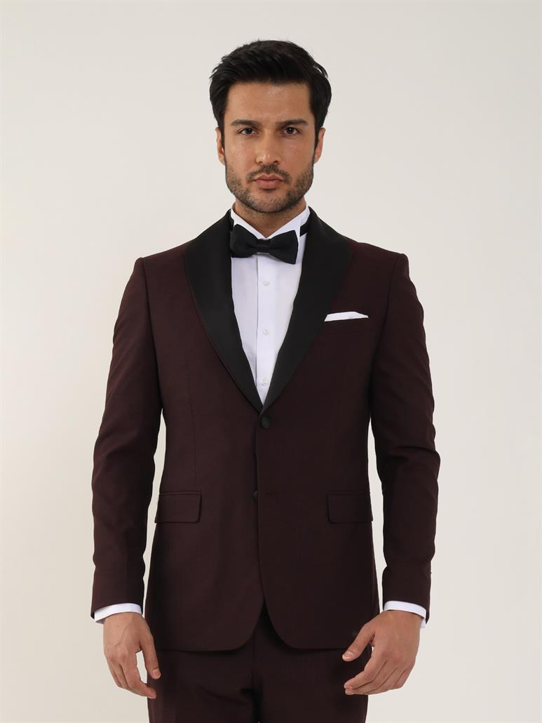 Siyah Erkek Slim Fit Düz Sivri Yaka Smokin Takım 