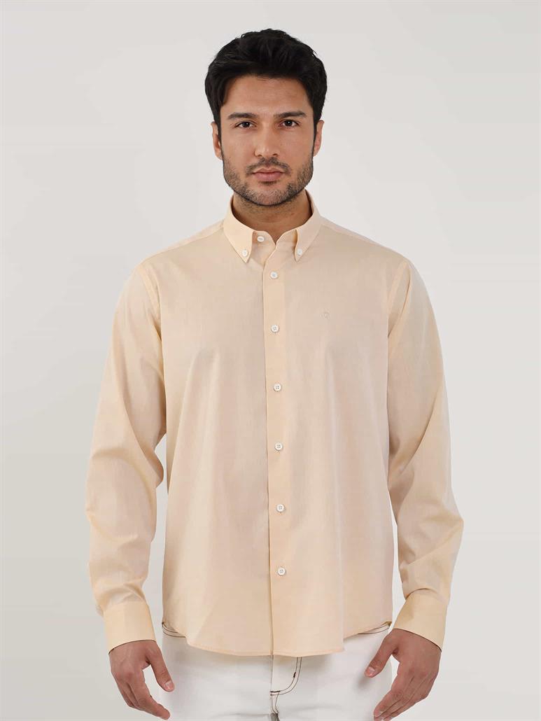 Somon Erkek Regular Fit Düz Brent Düğmeli Yaka Uzun Kol Gömlek 