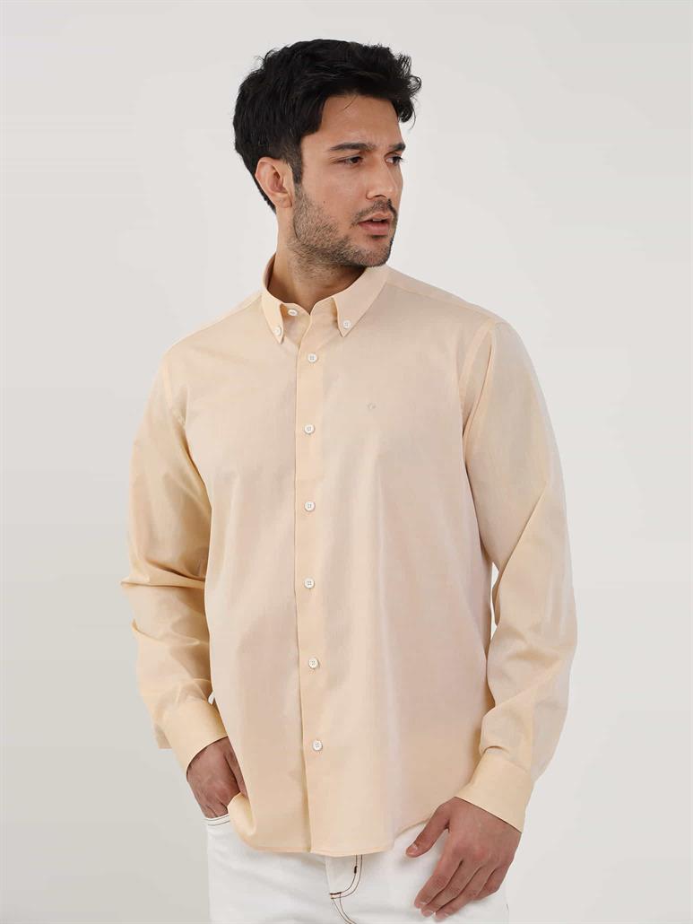 Somon Erkek Regular Fit Düz Brent Düğmeli Yaka Uzun Kol Gömlek 