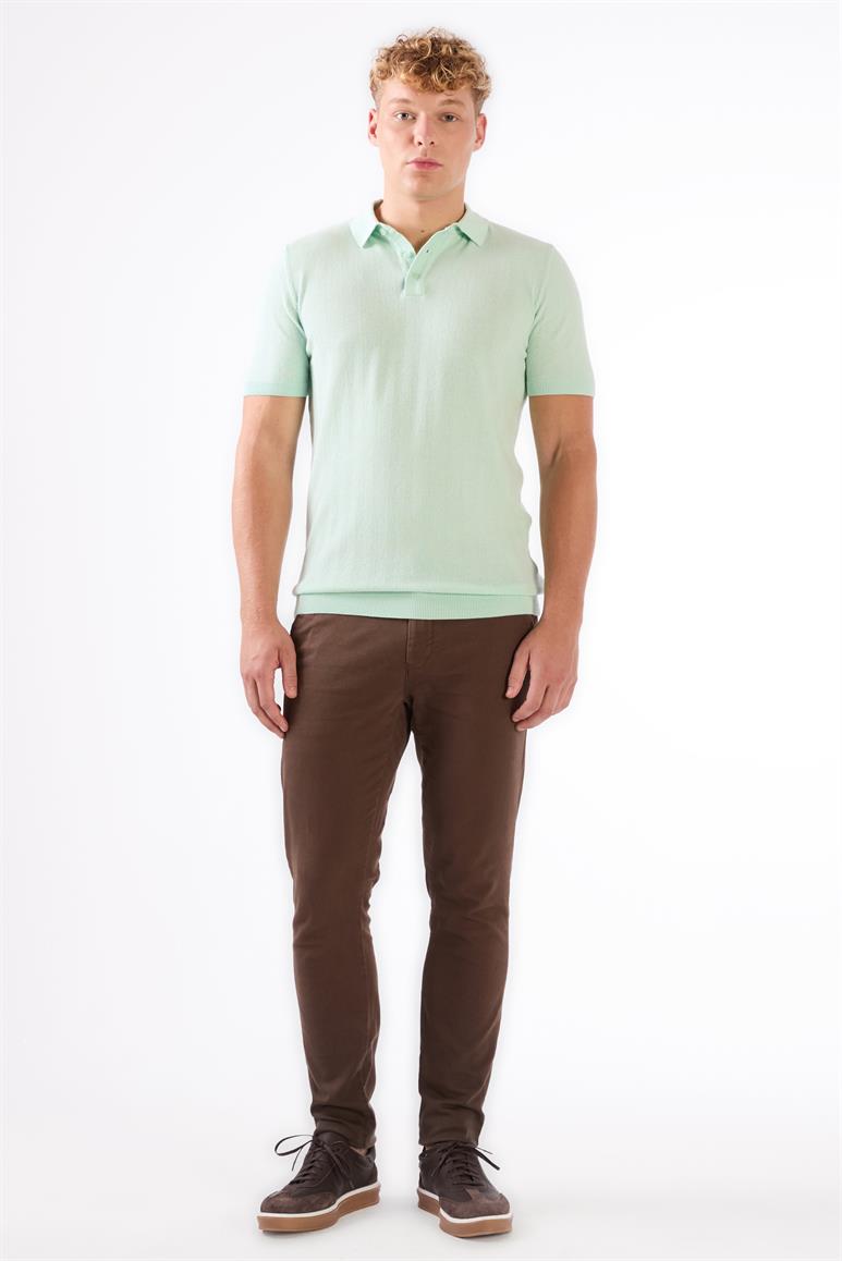  Su Yeşili Erkek Slim Fit Balıksırtı Desenli Polo Yaka Triko 