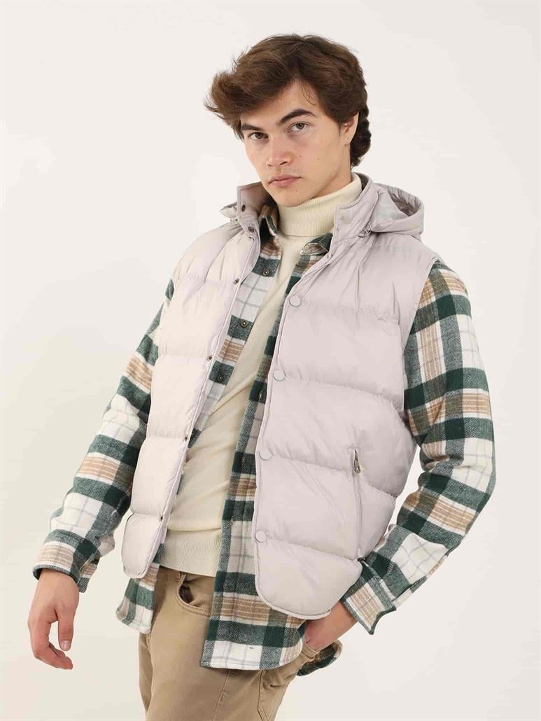 Taş Erkek Regular Fit Düz Kapüşolu Yelek Mont 