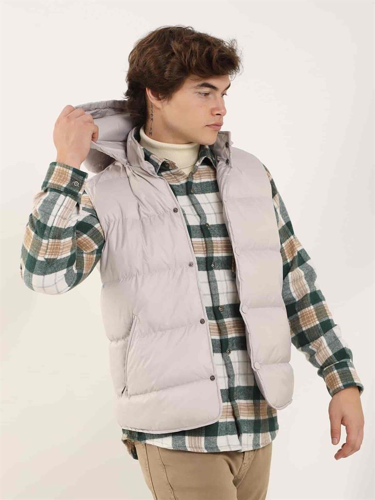 Taş Erkek Regular Fit Düz Kapüşolu Yelek Mont 