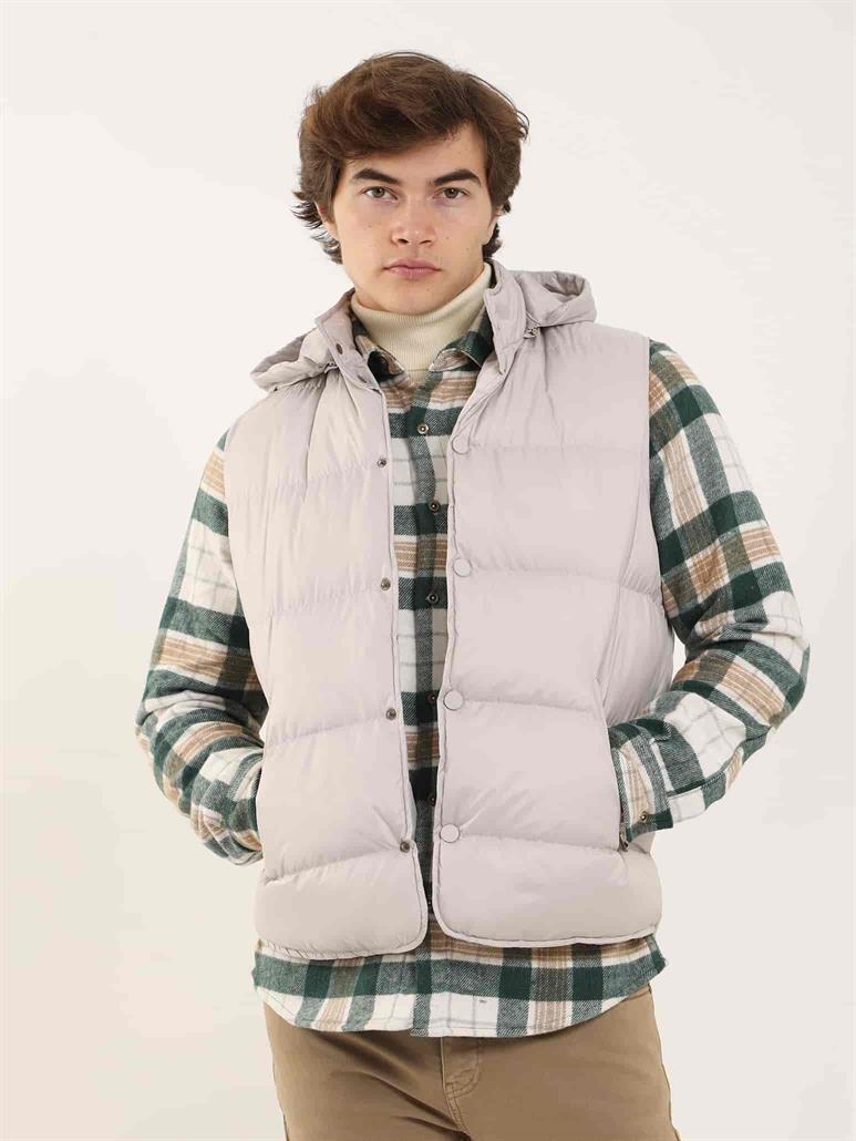 Taş Erkek Regular Fit Düz Kapüşolu Yelek Mont 