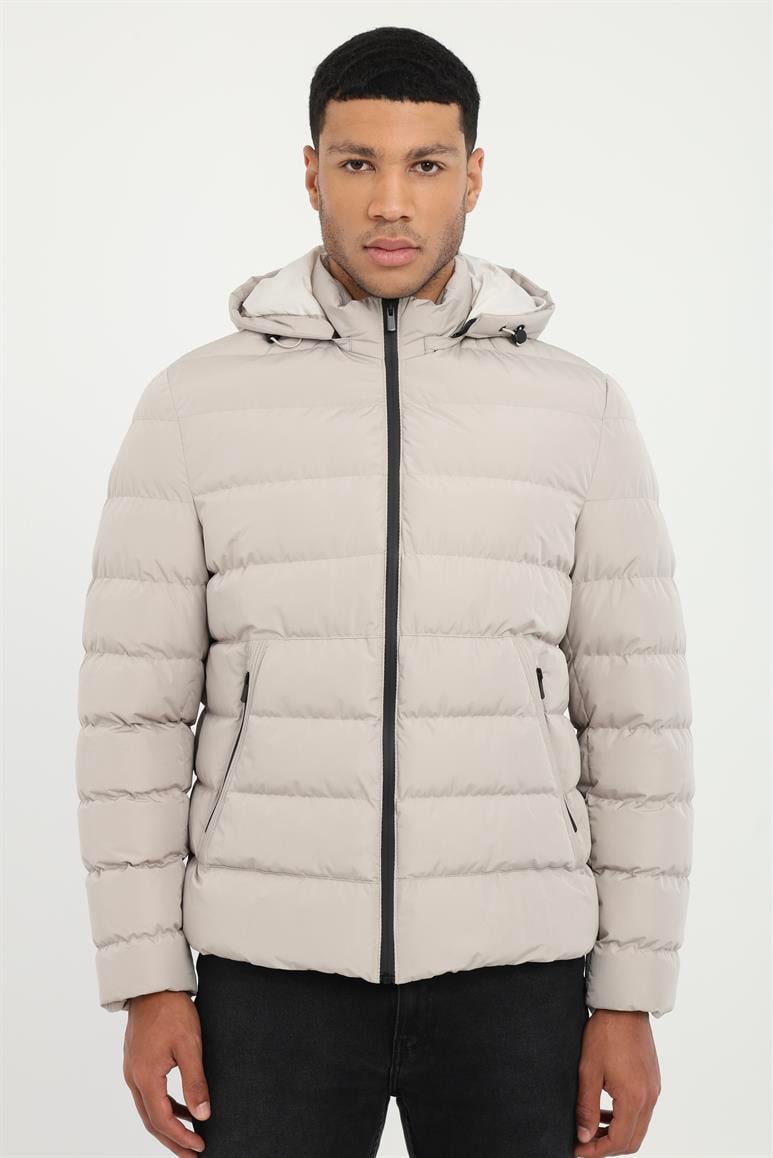 Taş Slim Fit Şişme Kapüşonlu Erkek Mont