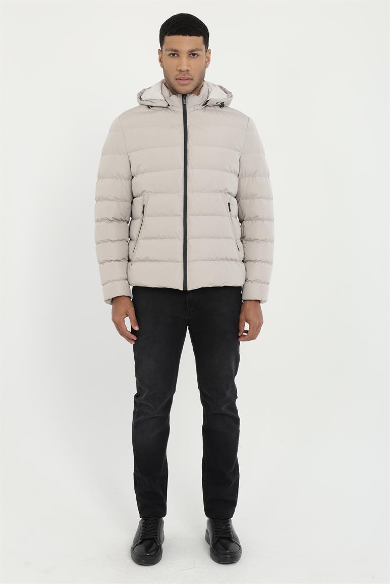Taş Slim Fit Şişme Kapüşonlu Erkek Mont