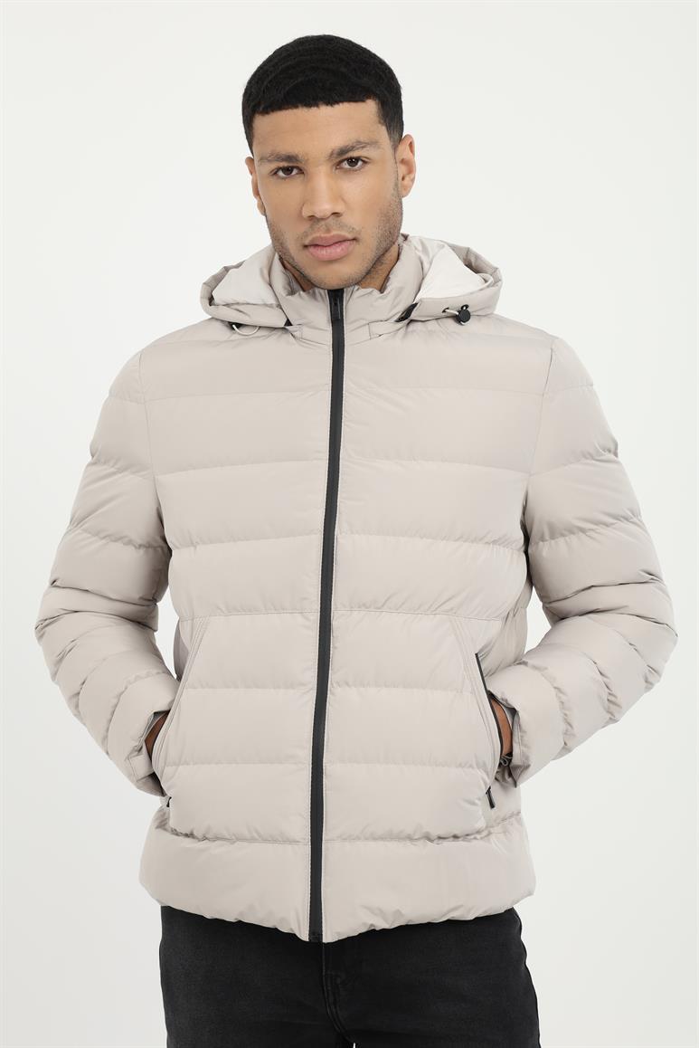 Taş Slim Fit Şişme Kapüşonlu Erkek Mont