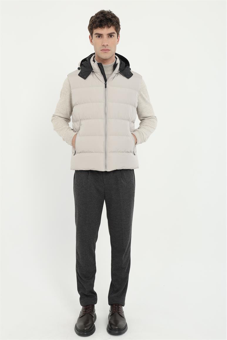 Taş Slim Fit Şişme Kapüşonlu Erkek Yelek Mont