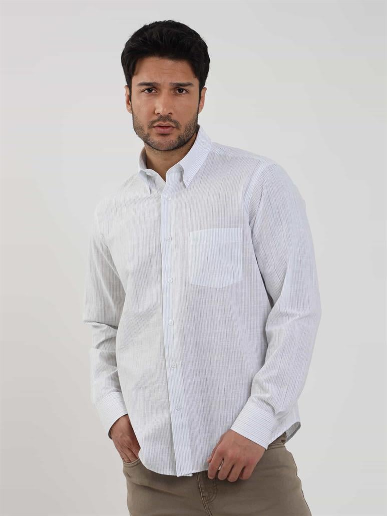 Yeşil Erkek Regular Fit Çizgili Brent Düğmeli Yaka Uzun Kol Gömlek 