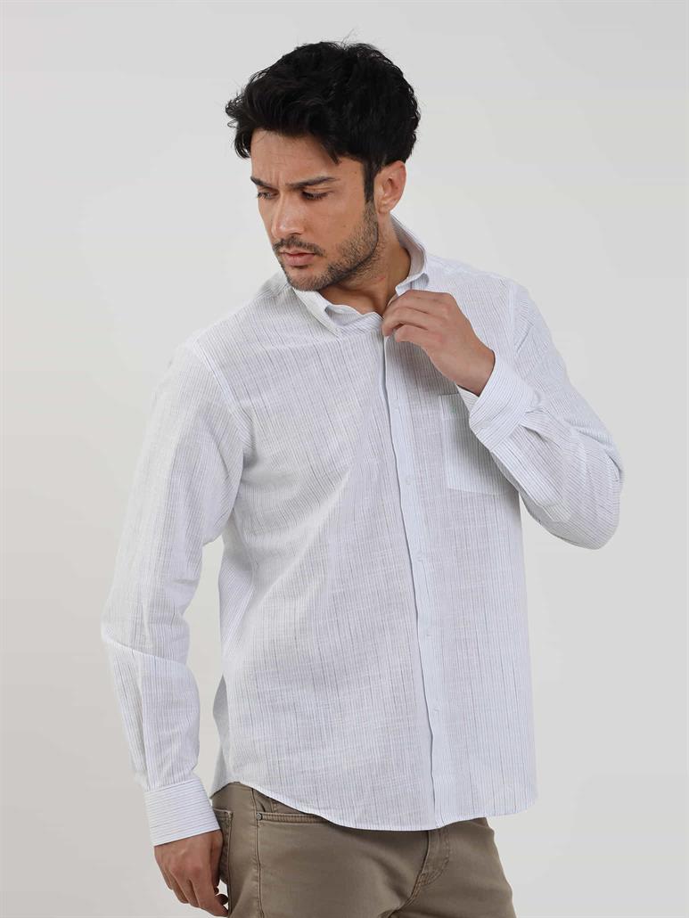 Yeşil Erkek Regular Fit Çizgili Brent Düğmeli Yaka Uzun Kol Gömlek 