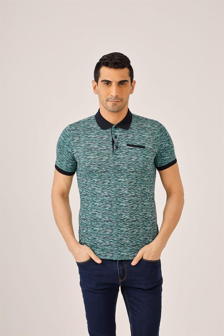 Yeşil Erkek Regular Fit Desenli Polo Yaka T-shirt - 69991