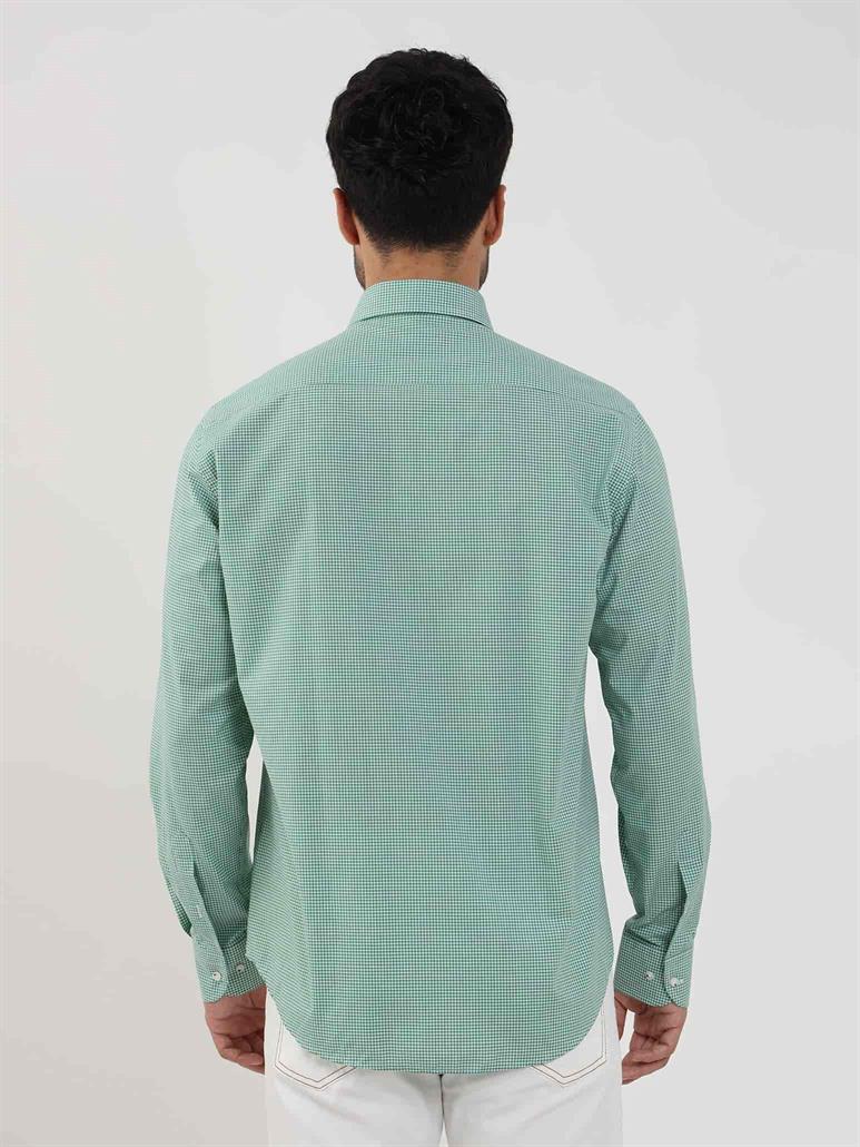 Yeşil Erkek Regular Fit Pitikare Desenli Düğmeli Yaka Uzun Kol Gömlek 