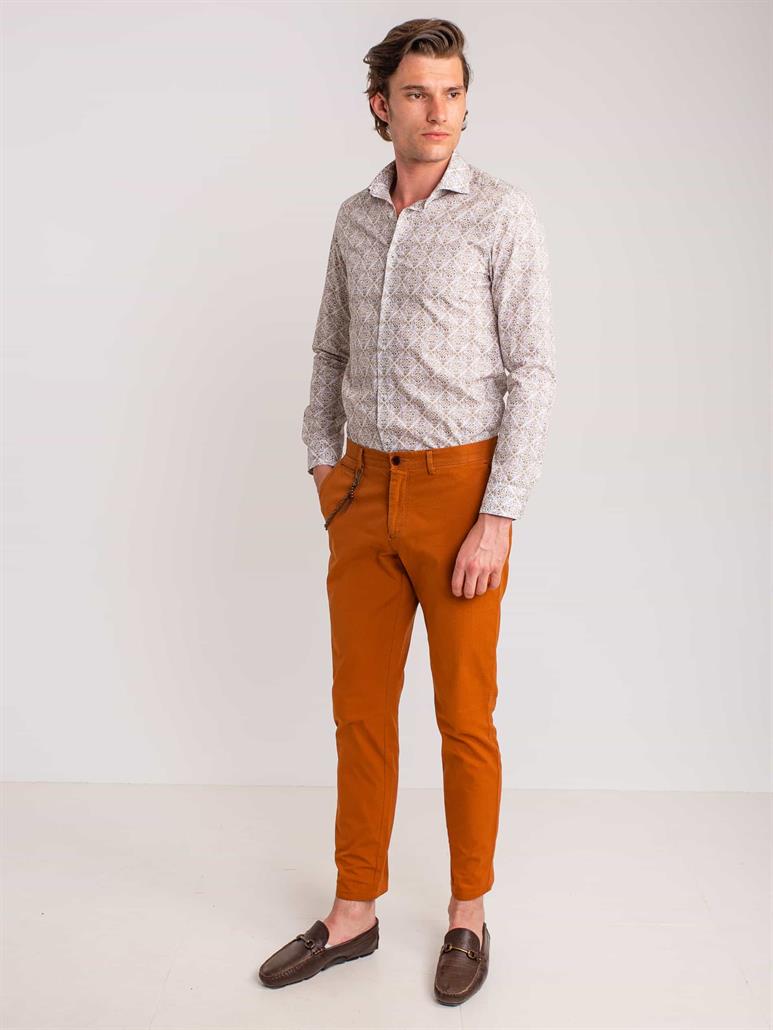 Yeşil Erkek Slim Fit Baskılı Paul Yaka Uzun Kol Gömlek - 60631