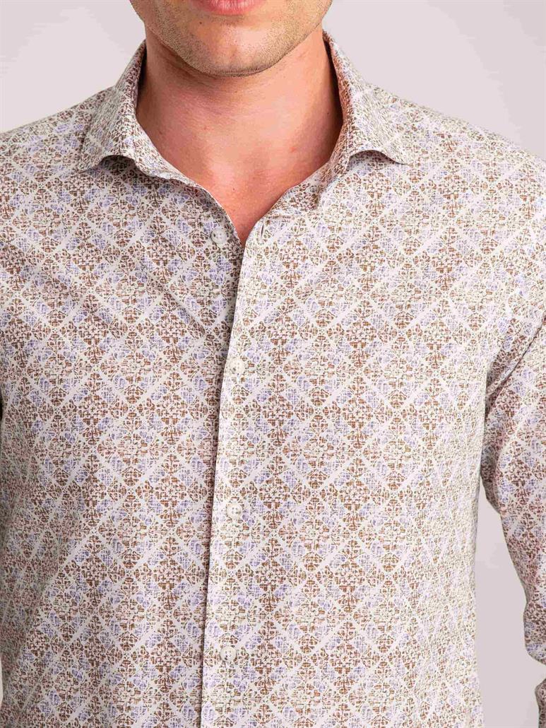 Yeşil Erkek Slim Fit Baskılı Paul Yaka Uzun Kol Gömlek - 60631