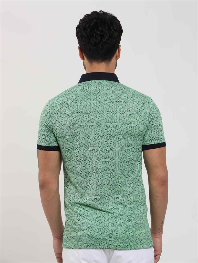 Yeşil Erkek Slim Fit Desenli Polo Yaka T-shirt - 70006