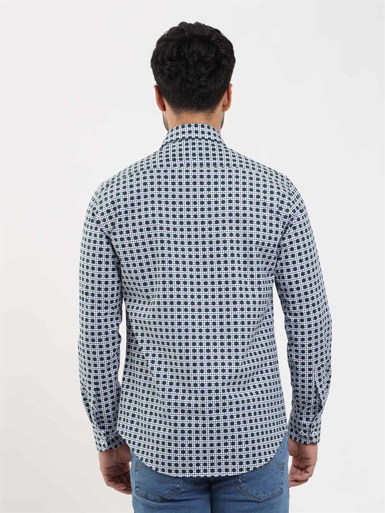Yeşil Erkek Slim Fit Puantiyeli Brent Düğmeli Yaka Uzun Kol Gömlek 