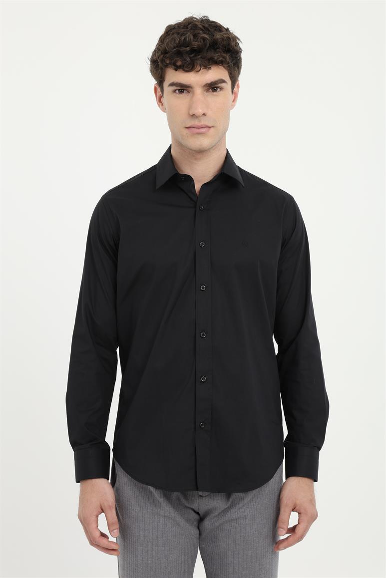 Siyah Klasik Yaka Slim Fit Gömlek