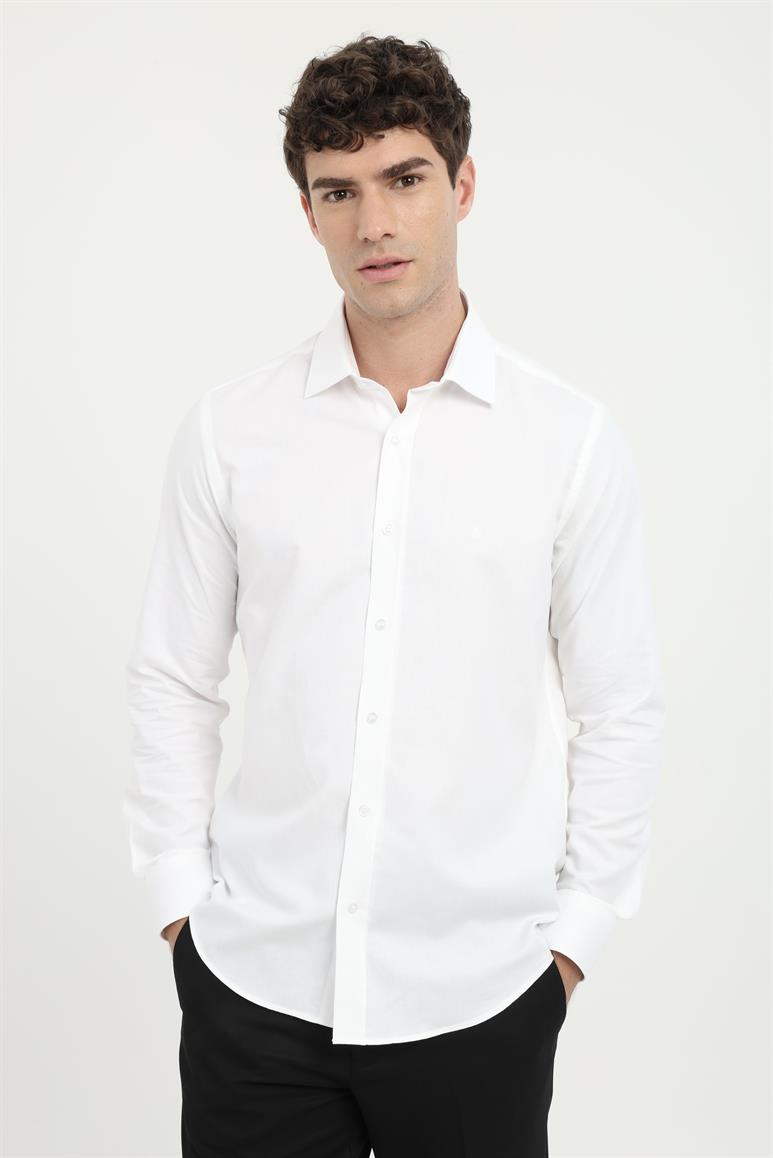 Beyaz Klasik Yaka Slim Fit Gömlek 