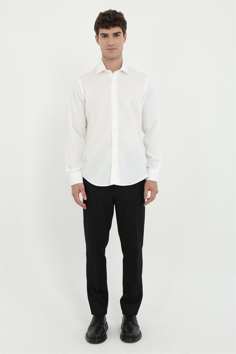 Ekru Klasik Yaka Slim Fit Gömlek