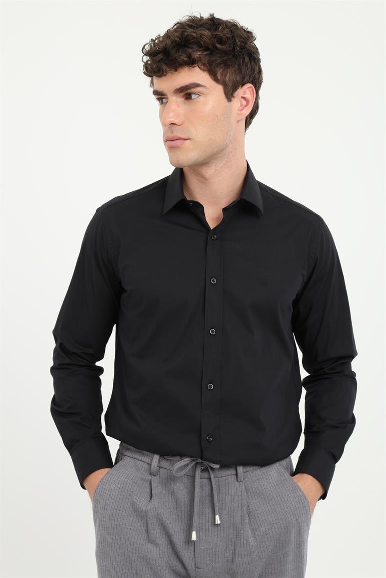 Siyah Klasik Yaka Slim Fit Gömlek