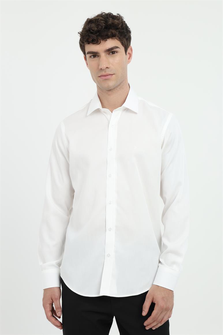 Ekru Klasik Yaka Slim Fit Gömlek