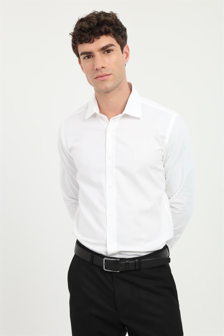 Beyaz Klasik Yaka Slim Fit Gömlek 
