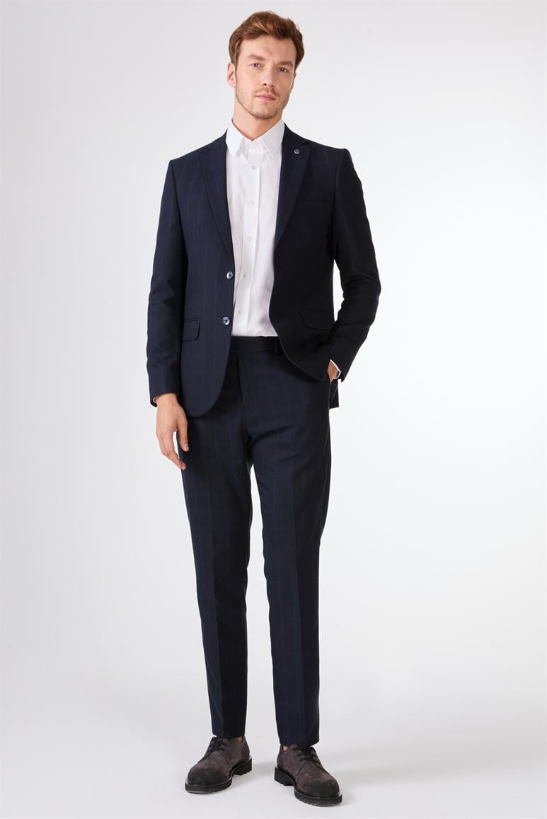 Erkek Regular Fit Mono Yaka Lacivert Takım Elbise