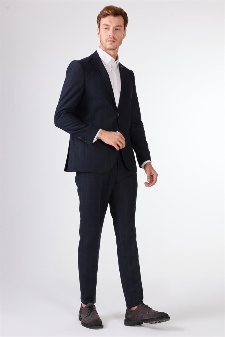 Erkek Regular Fit Mono Yaka Lacivert Takım Elbise