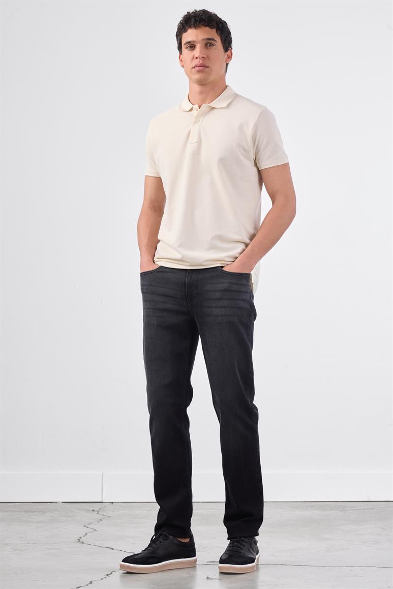 Ekru Polo Yaka Pamuklu Düz Renk Slim Fit Erkek T-shirt